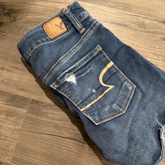 American Eagle Outfitters Pants - American Eagle Hi-Rise Shortie Denim Shorts Dark Wash Distressed Super Stretch 0